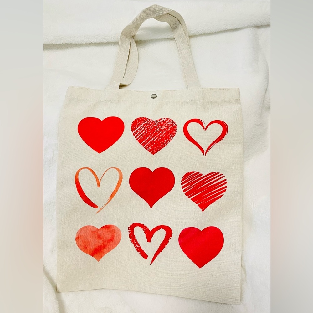 Stylish Red Heart Canvas Tote Bag